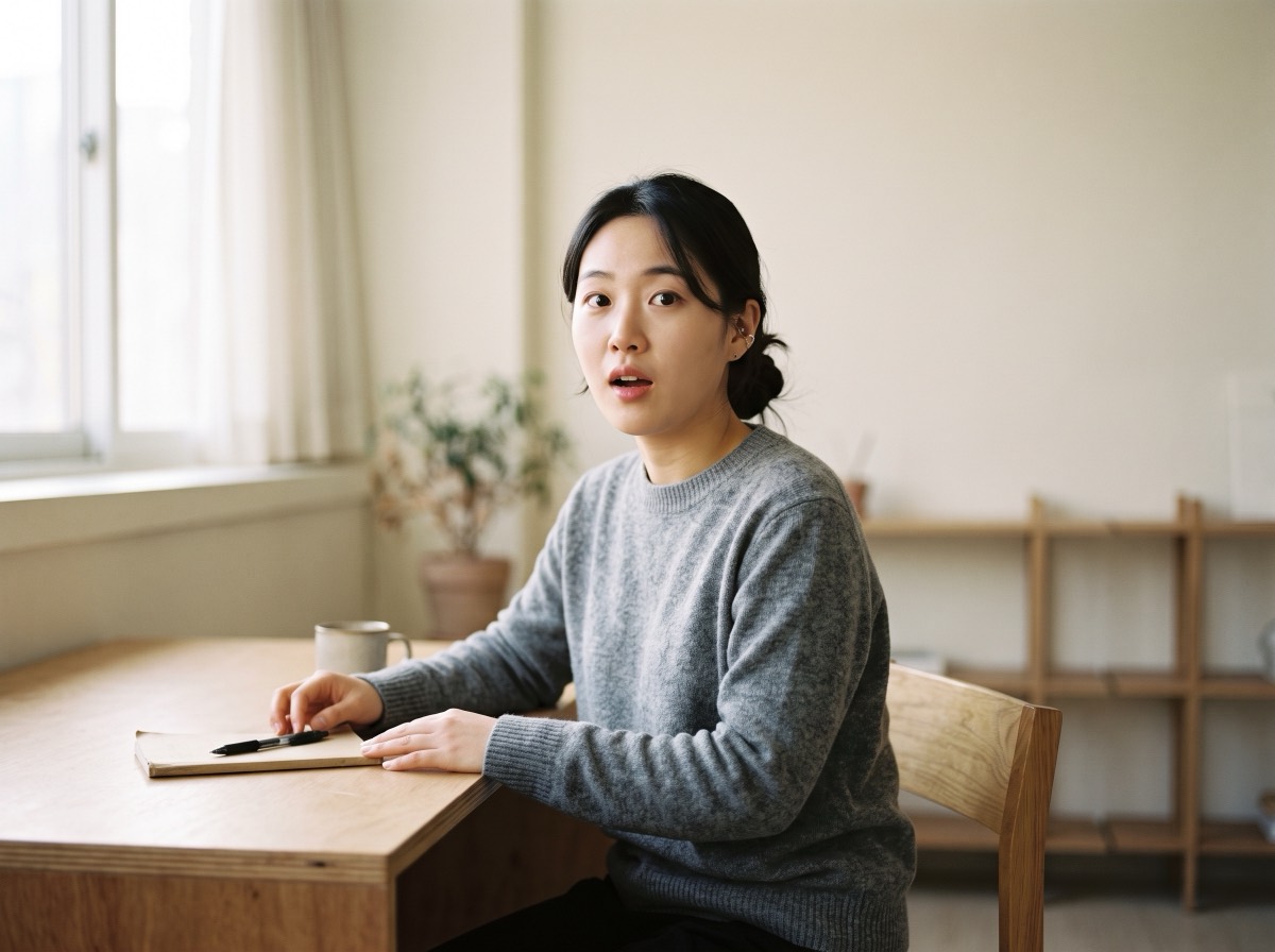 예상 못 한 질문을 받고 멈칫한 표정의 지원자